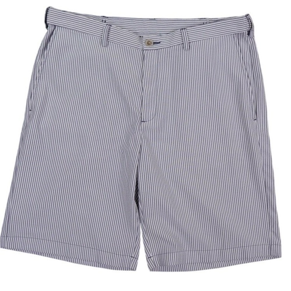 Haggar Shorts Men 36 Blue White Striped‎ Seersucker Flat Front Casual Summer